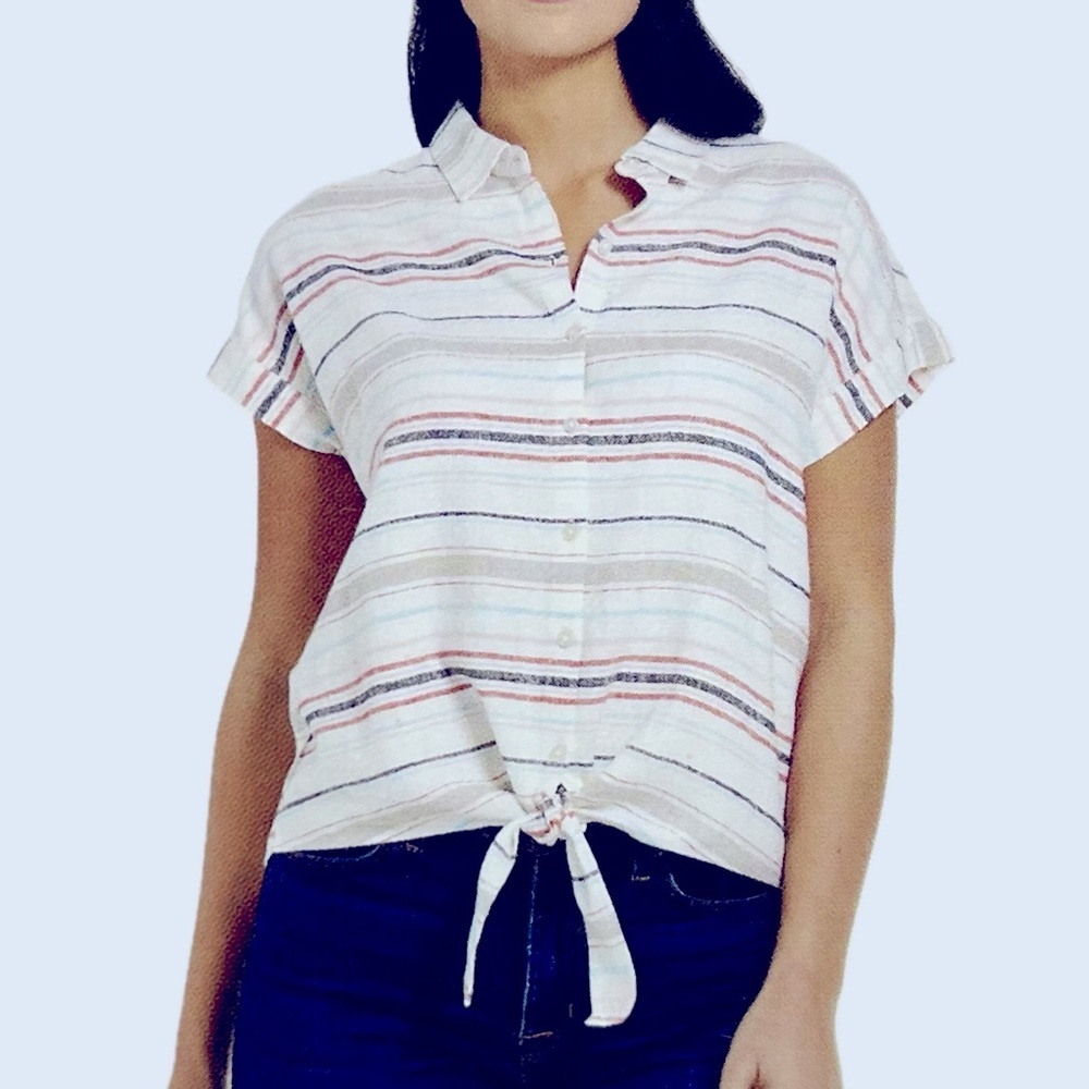 Weatherproof Vintage Washable Linen Tie Waist Top XXL